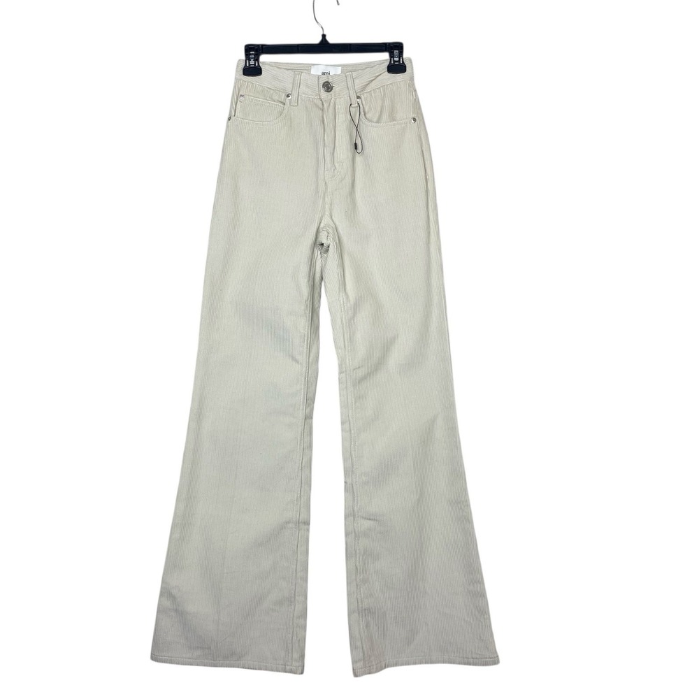 AMI PARIS Alexandre Mattiussi Women's Size XS Flare Leg Corduroy Trousers Ivory